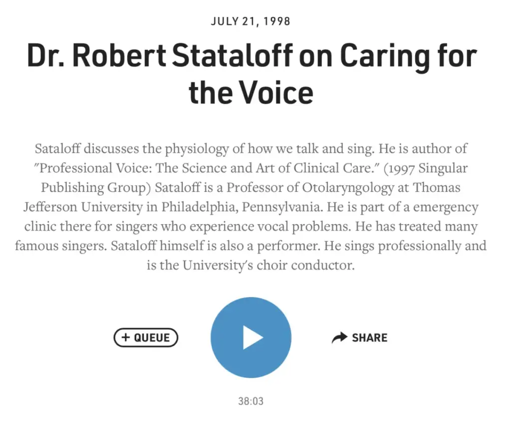 Archival Discovery: Re-Examining Dr. Robert Thayer Sataloff’s Landmark 1998 Interview on NPR’s Fresh Air with Terry Gross
